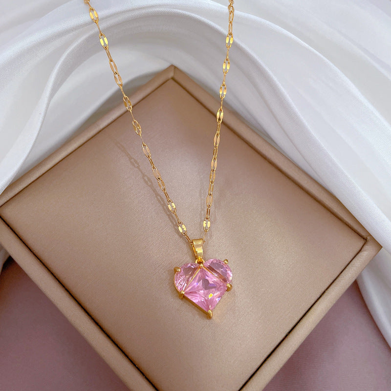 Collar Colgante Corazón Rosa💖